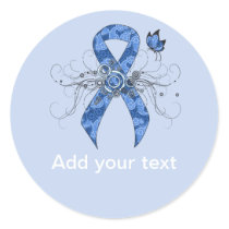Blue Paisley Ribbon with Butterfly Classic Round Sticker