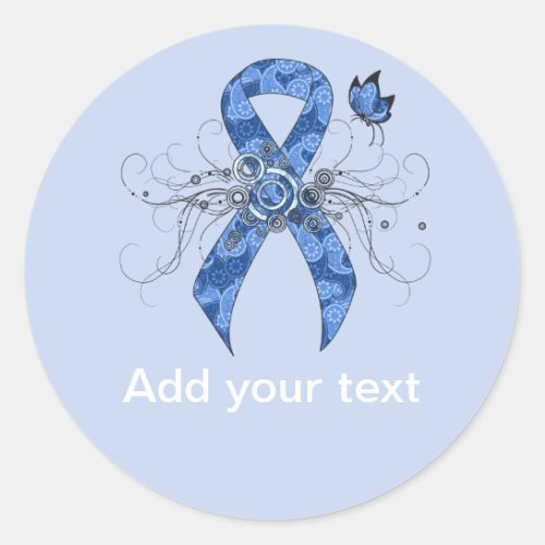 Blue Paisley Ribbon with Butterfly Classic Round Sticker