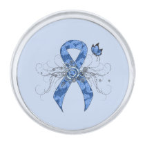 Blue Paisley Ribbon with Butterfly Silver Finish Lapel Pin