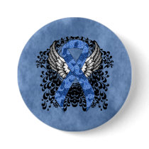 Blue Paisley Ribbon with Wings Pinback Button