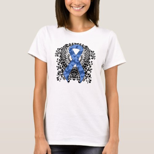 Blue Paisley Ribbon with Wings T_Shirt