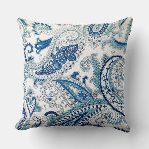Blue Paisley Throw Pillow