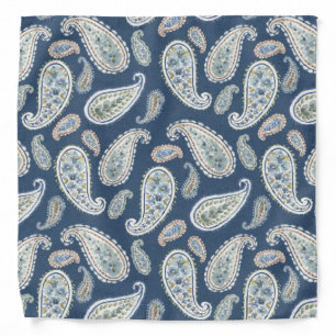 Blue Paisley Watercolor Pattern Bandana