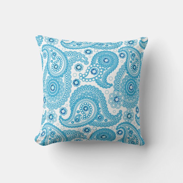 Blue Paisley With Diamonds Throw Pillow (Front)