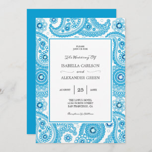Blue Paisley With Diamonds Wedding Invitation