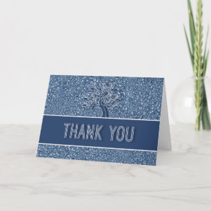 Blue Paisley with Oak Tree Letterpress Thank You Card