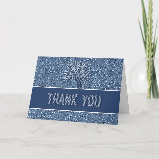 Blue Paisley with Oak Tree Thank You Card (Front)