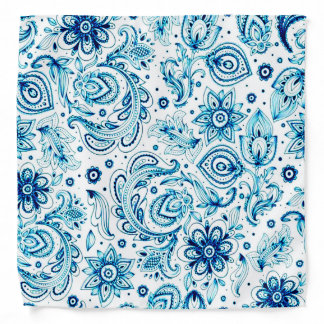 Blue Paisleys and Flowers Bandana