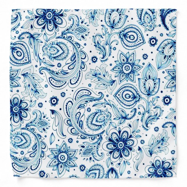 Blue Paisleys and Flowers Bandana (Front)