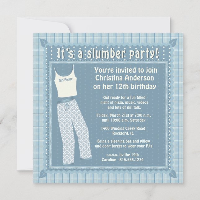 Blue Pajamas Slumber Party Invitation (Front)