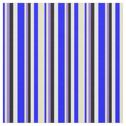 Blue, Pale Goldenrod, Purple, Black & White Lines Fabric