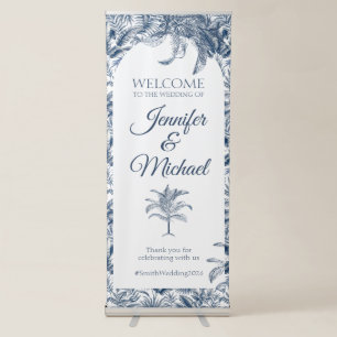Blue Palm Botanical Arch Wedding Retractable Banner