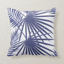 Blue palm date leaves throw pillow