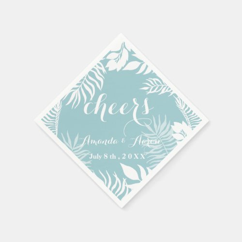 Blue Palm Leaf White Floral Cheers Napkins