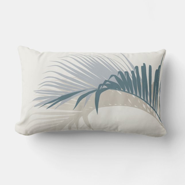 Blue palm leaf with shadow  lumbar pillow (Front)