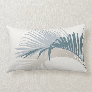 Blue palm leaf with shadow lumbar pillow