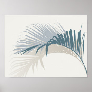 Blue palm leaf with shadow poster
