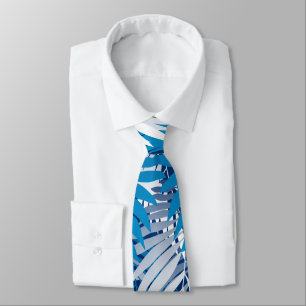 Blue palm leaves neck tie