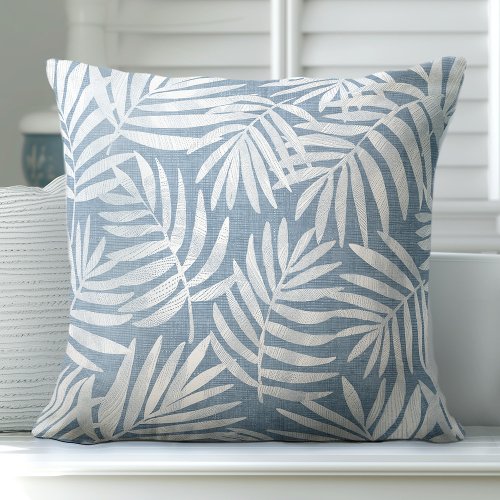 Blue Palm Leaves Throw Pillow