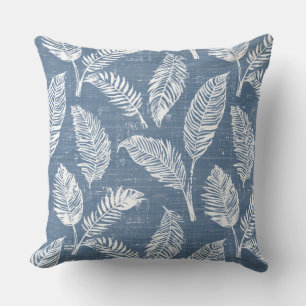 Blue Palm Leaves Throw Pillow