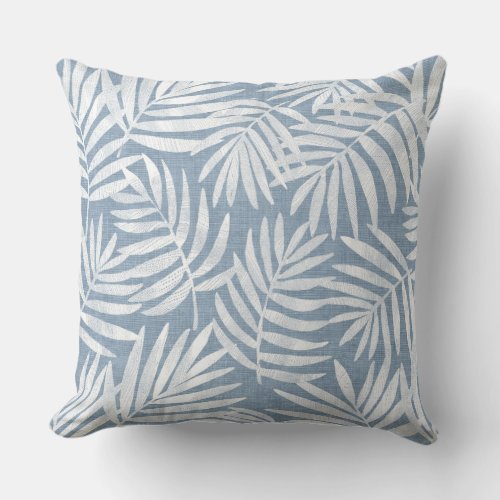 Blue Palm Leaves Throw Pillow