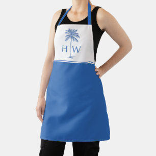 Blue Palm Palmetto Tree Monogram Apron