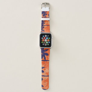 Blue palm silhouette, orange background apple watch band