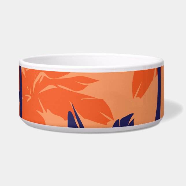 Blue palm silhouette, orange background bowl (Front)
