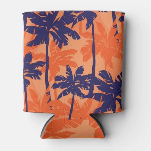 Blue palm silhouette orange background can cooler