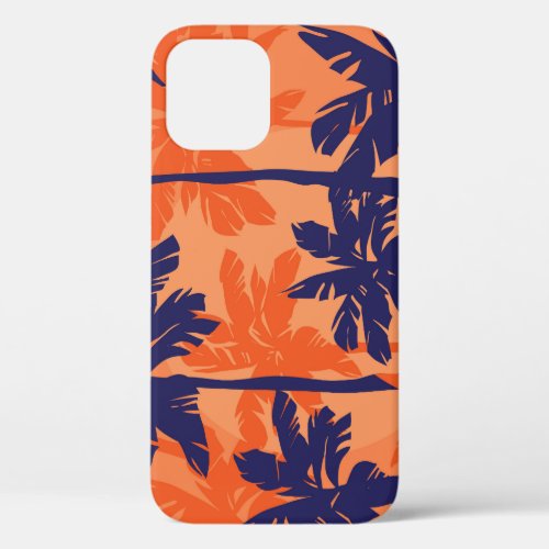 Blue palm silhouette orange background iPhone 12 case