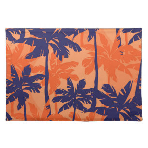 Blue palm silhouette, orange background cloth placemat