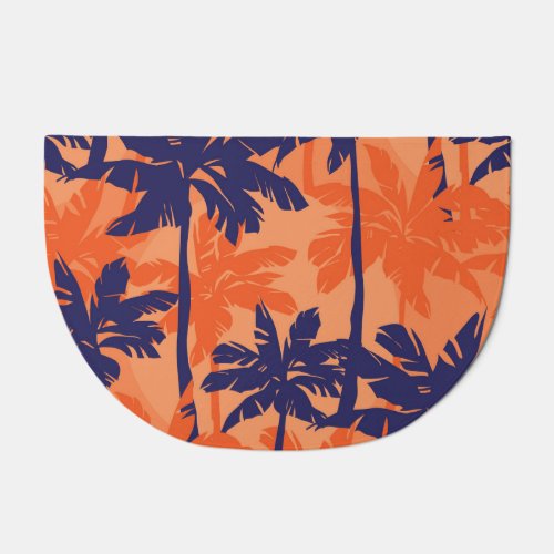 Blue palm silhouette orange background doormat