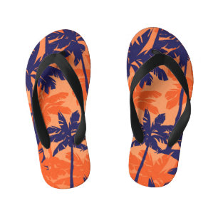 Blue palm silhouette, orange background kid's flip flops