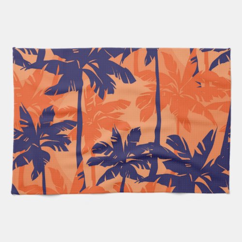 Blue palm silhouette orange background kitchen towel