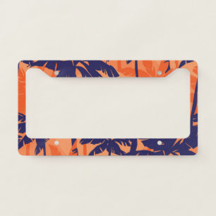 Blue palm silhouette, orange background license plate frame