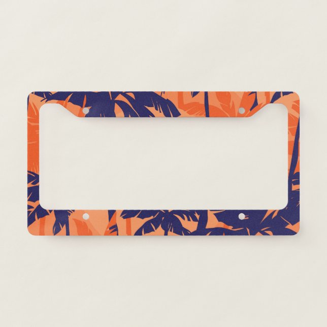Blue palm silhouette, orange background license plate frame (Front)