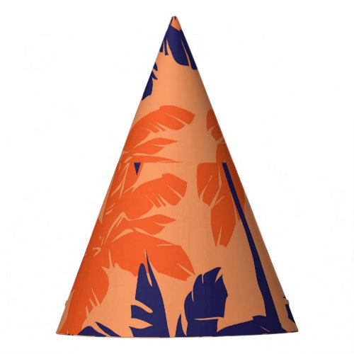 Blue palm silhouette orange background party hat