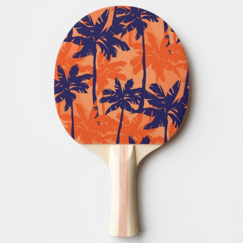 Blue palm silhouette orange background ping pong paddle
