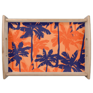 Blue palm silhouette, orange background serving tray