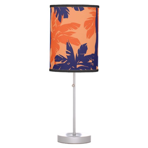 Blue palm silhouette orange background table lamp