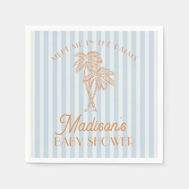 Blue Palm Spring Pastel Beach Baby Shower Napkins (Front)