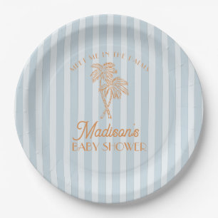 Blue Palm Spring Pastel Beach Baby Shower Paper Plates
