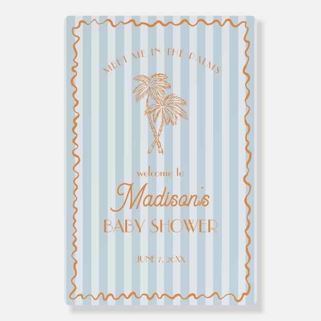 Blue Palm Spring Pastel Beach Baby Shower Welcome Foam Board (Front)