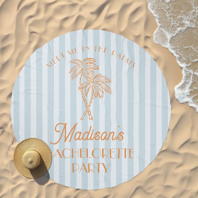 Blue Palm Spring Pastel Beach Bachelorette Party Beach Towel (Beach)