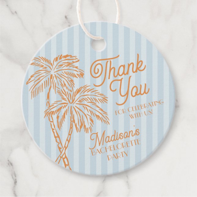 Blue Palm Spring Pastel Beach Bachelorette Party Favor Tags (Front)