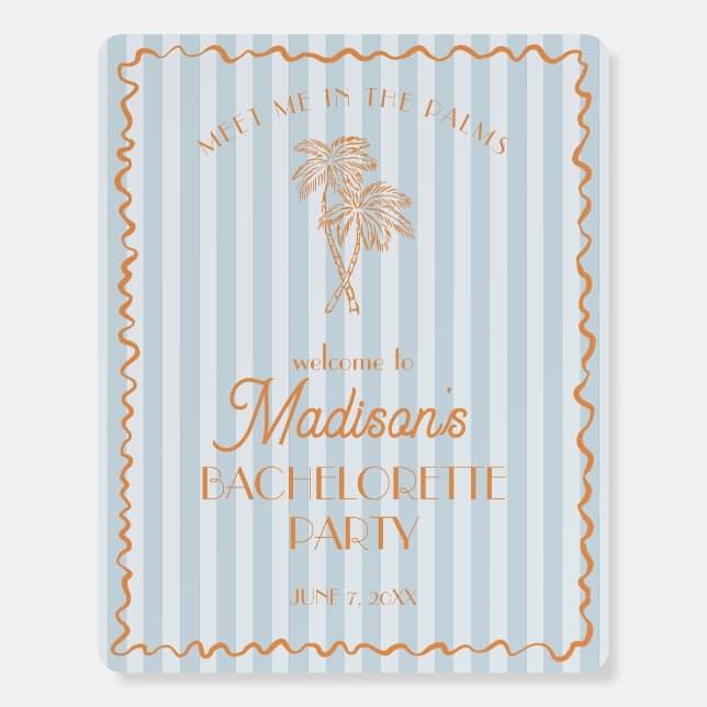Blue Palm Spring Pastel Beach Bachelorette Welcome Foam Board (Front)