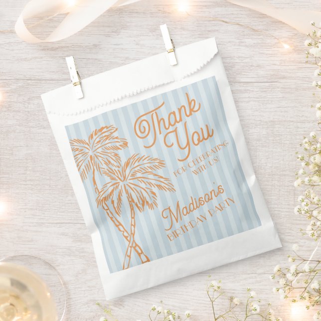 Blue Palm Spring Pastel Beach Birthday Party Favor Bag (Clipped)