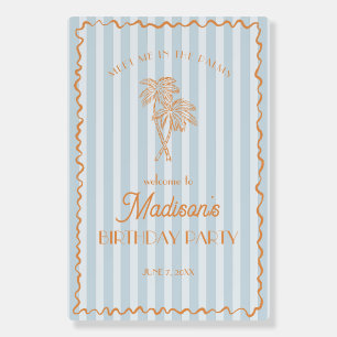 Blue Palm Spring Pastel Beach Birthday Welcome Foam Board