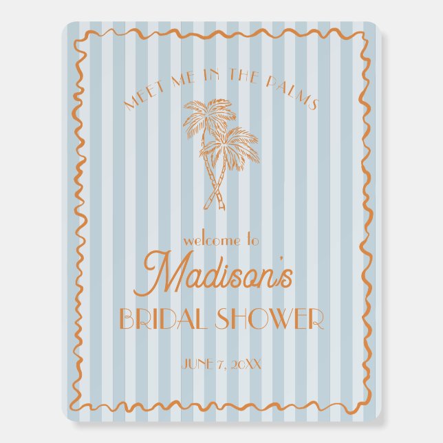 Blue Palm Spring Pastel Beach Bridal Showe Welcome Foam Board (Front)