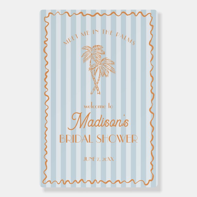 Blue Palm Spring Pastel Beach Bridal Showe Welcome Foam Board (Front)